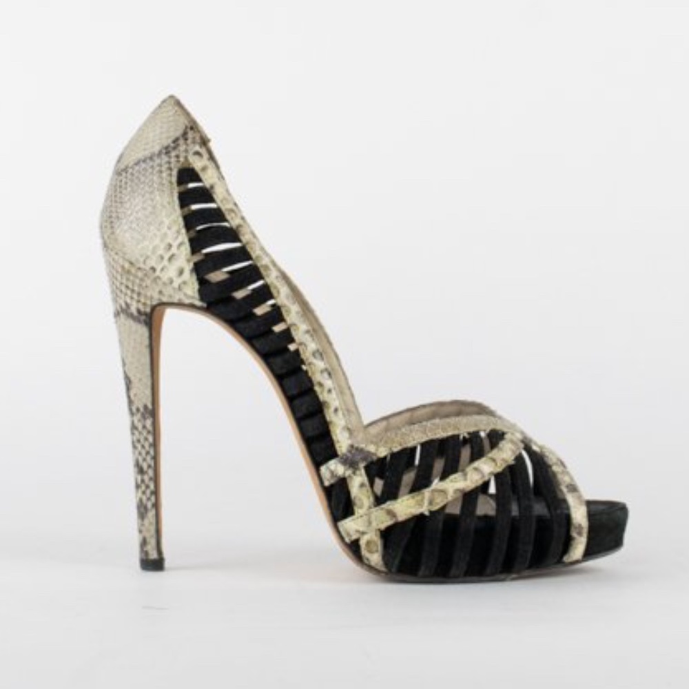 Alexandre Birman Snakeskin Peep-Toe Platform Pumps